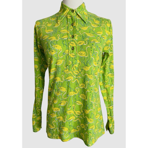 Vintage The Lilly Pulitzer Flamingo Top 60s Suzie Zuzek Shirt Blouse Key West - Picture 1 of 10